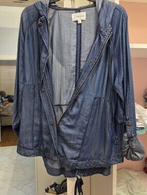 Olive & Oak Washed Blue Hooded Denim-Style Jacket